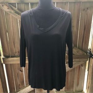 Pants Store V-Neck Black Cutout Blouse 3/4 Sleeve Hi Lo Shirttail Hem Size S